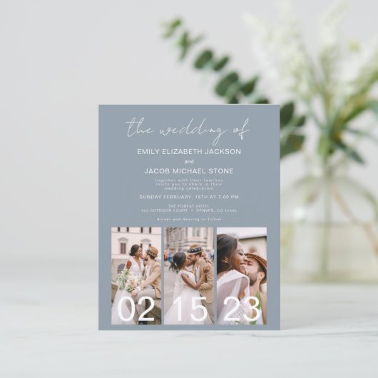 Papier Carton d'invitation de mariage calligraphié avec Q (Debout devant)