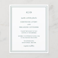 Carton d'invitation de mariage classique émeraude 