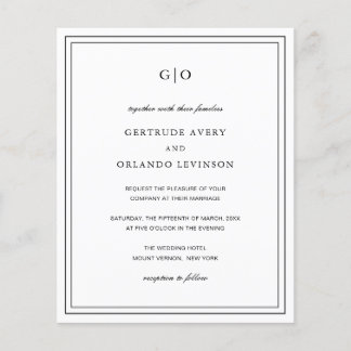 Papier Carton d'invitation de mariage classique noir et b