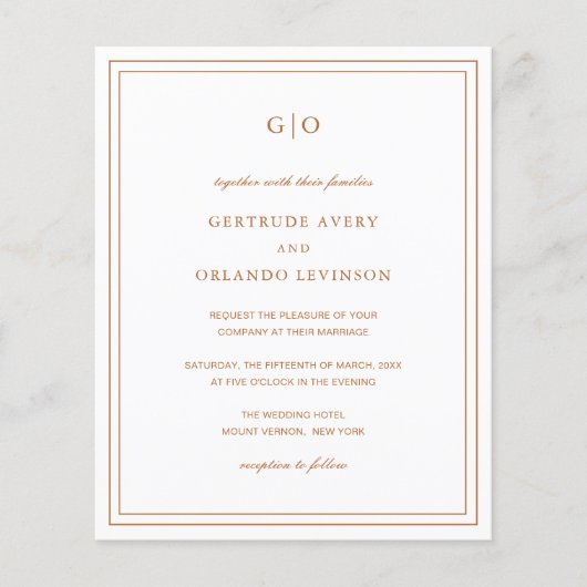 Papier Carton d'invitation de mariage classique orange ci (Devant)