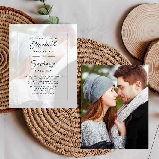 Papier Carton d'invitation de mariage écriture sarcelle B