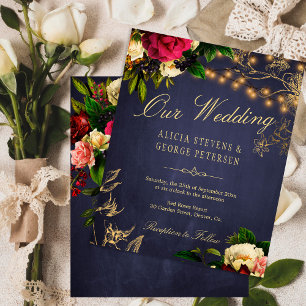 Papier Carton d'invitation de mariage élégant floral vint