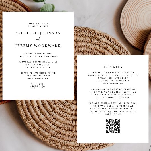 Papier Carton d'invitation de mariage en code QR noir et