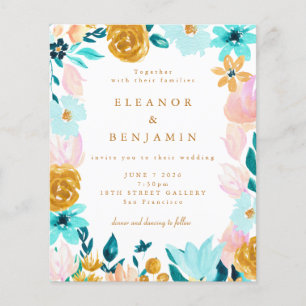 Papier Carton d'invitation de mariage floral bleu et jaun