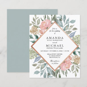 Papier Carton d'invitation de mariage floral bleu poussié