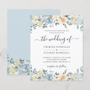 Papier Carton d'invitation de mariage floral bleu poussié