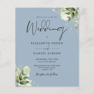 Papier Carton d'invitation de mariage floral bleu poussié