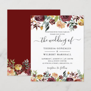 Papier Carton d'invitation de mariage floral Bourgogne