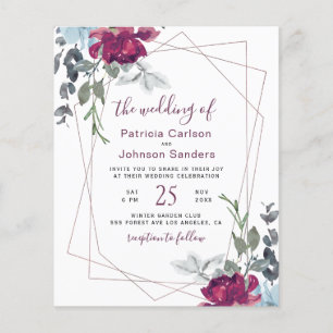 Papier Carton d'invitation de mariage floral chic bordeau