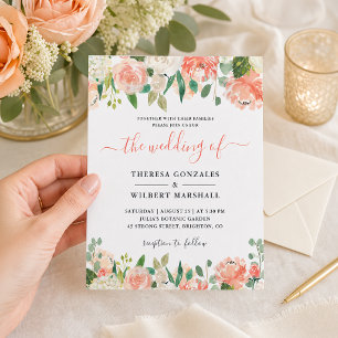 Papier Carton d'invitation de mariage floral corail pêche