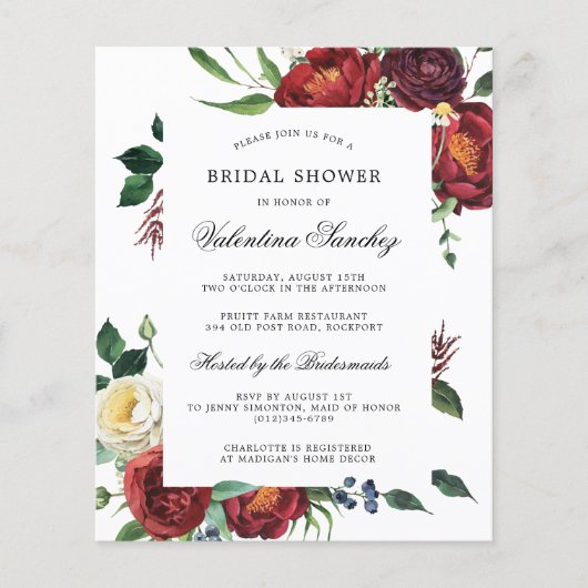 Papier Carton d'invitation de mariage floral rouge blanc (Devant)