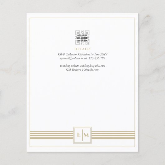 Papier Carton d'invitation de mariage formel en or blanc (Dos)