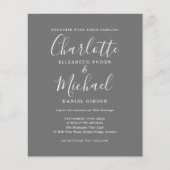 Papier Carton d'invitation de mariage gris et blanc à écr (Devant)