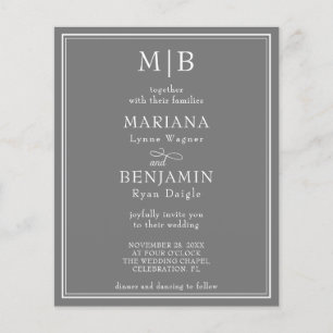 Papier Carton d'invitation de mariage gris moderne à bord