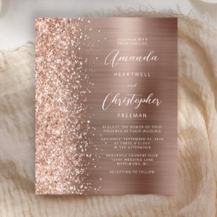 Papier Carton d'invitation de mariage pailleté Glam Rose