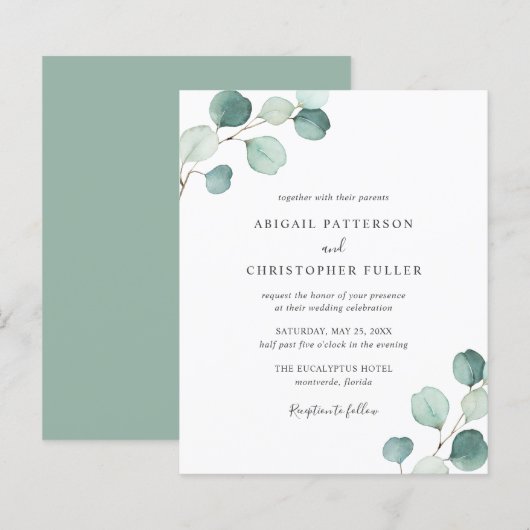 Papier Carton d'invitation de mariage pas cher Eucalyptus (Devant / Derrière)
