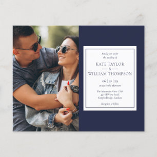 Papier Carton d'invitation de mariage photo bleu marine