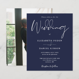 Papier Carton d'invitation de mariage photo bleu marine
