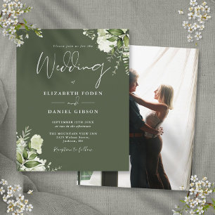 Papier Carton d'invitation de mariage photo floral vert o