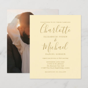 Papier Carton d'invitation de mariage photo jaune bouton