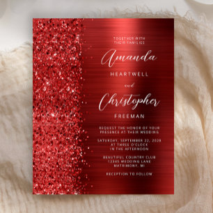 Papier Carton d'invitation de mariage rouge pailleté Glam