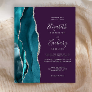 Papier Carton d'invitation de mariage sarcelle argent aga
