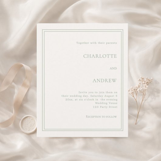 Papier Carton d'invitation de mariage simple luxe vert sa
