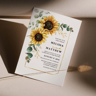 Papier Carton d'invitation de mariage tournesol eucalyptu