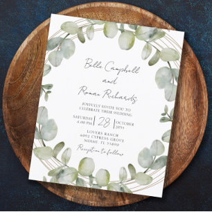 Papier Carton d'invitation de mariage vert eucalyptus or