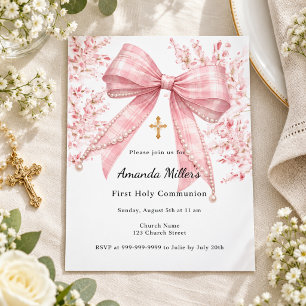 Papier Carton d'invitation Première Communion à motif flo