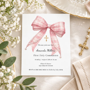 Papier Carton d'invitation Première Communion au tartan à