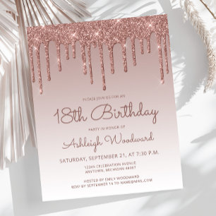 Papier Carton d'invitation rose gold pour 18ème anniversa