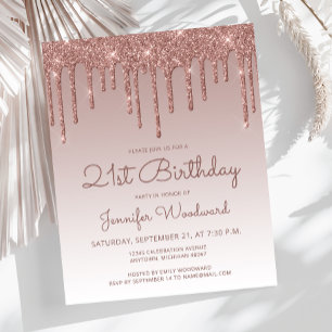 Papier Carton d'invitation rose gold pour 21ème anniversa