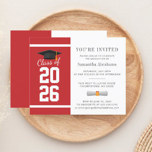 Papier Carton d'invitation Simple Rouge Blanc 2026 pour l