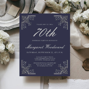 Papier Carton d'invitation vintage bleu marine argent pou