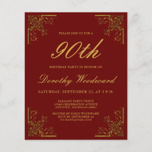 Papier Carton d'invitation vintage bordeaux et or pour an