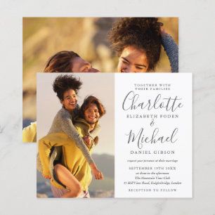 Papier Carton gris blanc script photos invitation de mari