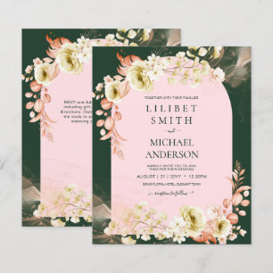 Papier Cartons d'invitation de mariage Floral Vert PINK d