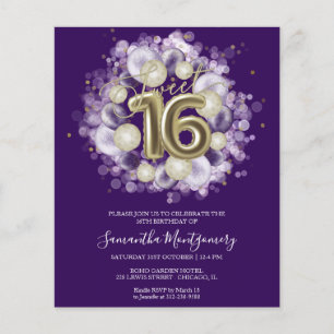 Papier Cartons d'invitation Sweet 16 avec ballons et feui