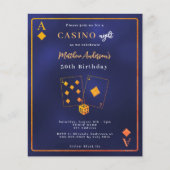 Papier Casino nuit bleu or invitation anniversaire (Devant)