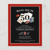 Papier Casino Poker Anniversaire Fête Budget Invitation (Devant)