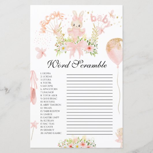 Papier Casse-tête de mots de baby shower de ballerine lap (Devant)