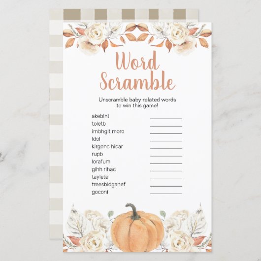 Papier Casse-tête de mots floral rustique citrouille oran (Devant / Derrière)