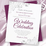 Papier Cassis en dentelle d'argent Faire-part de mariage<br><div class="desc">Ces invitations de mariage abordables et abordables sont le choix parfait pour la classe, le style et la beauté sur un budget. Le design présente du cassis violet ou magenta et du texte gris sur un arrière - plan blanc classique avec des boucles et des tourbillons gris argenté dans les...</div>