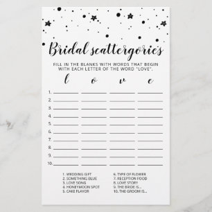 Papier Catégories de mariage jeu modifiable Shower de mar