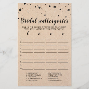 Papier Catégories de mariage jeu modifiable Shower de mar