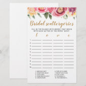 Papier Catégories de mariage jeu modifiable Shower de mar (Devant / Derrière)