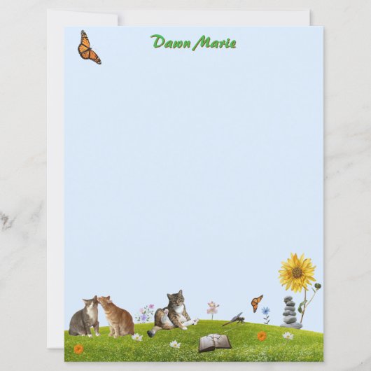 Papier Cats, Flowers, and Butterflies Stationery (Devant)