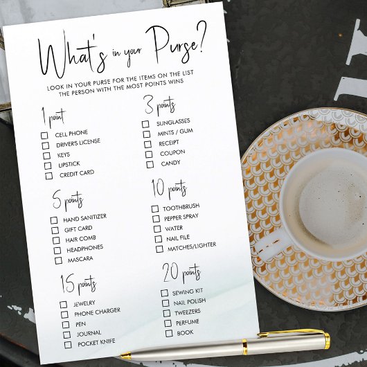 Papier Ce qui dans votre sac à Fête des mariées Jeu Lave