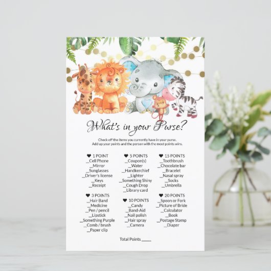 Papier Ce qui est dans votre jeu de bourse. Jeux baby sho (Debout devant)